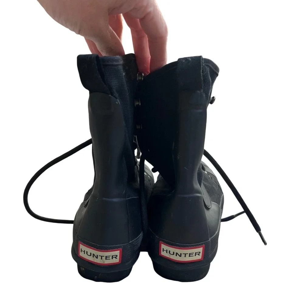 Hunter Original Canvas Commando Boots Black Lace Up Rain‎ Combat Mens 6 Womens 8